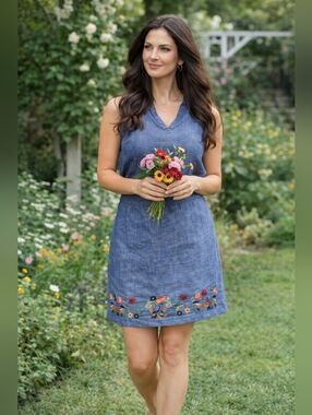 Boho Embroidered Chambray Mini Skirt Floral Cottagecore Summer Vacation NWT